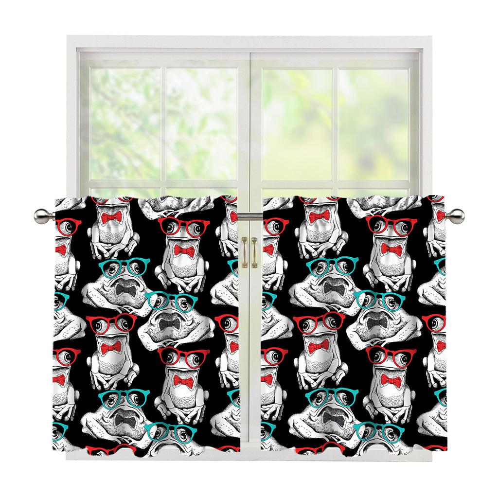 Hipster Frog Pattern Print Tier Curtains