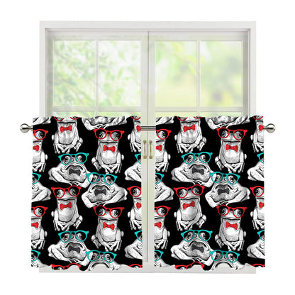 Hipster Frog Pattern Print Tier Curtains