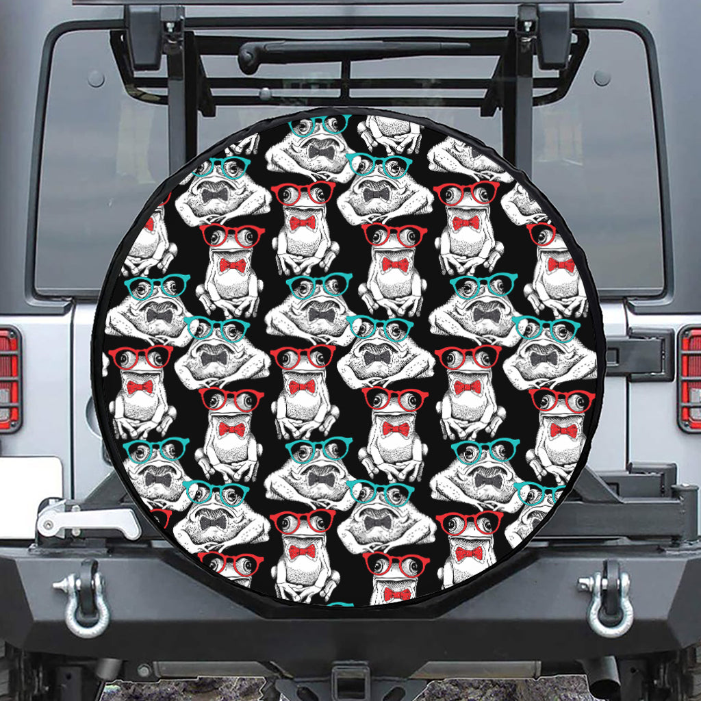 Hipster Frog Pattern Print Tire Cover