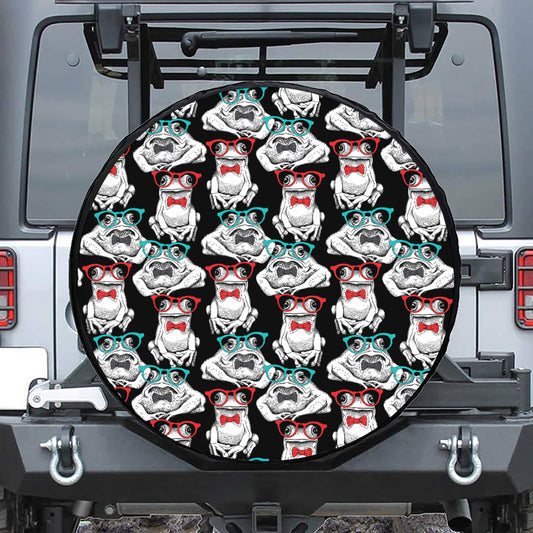 Hipster Frog Pattern Print Tire Cover