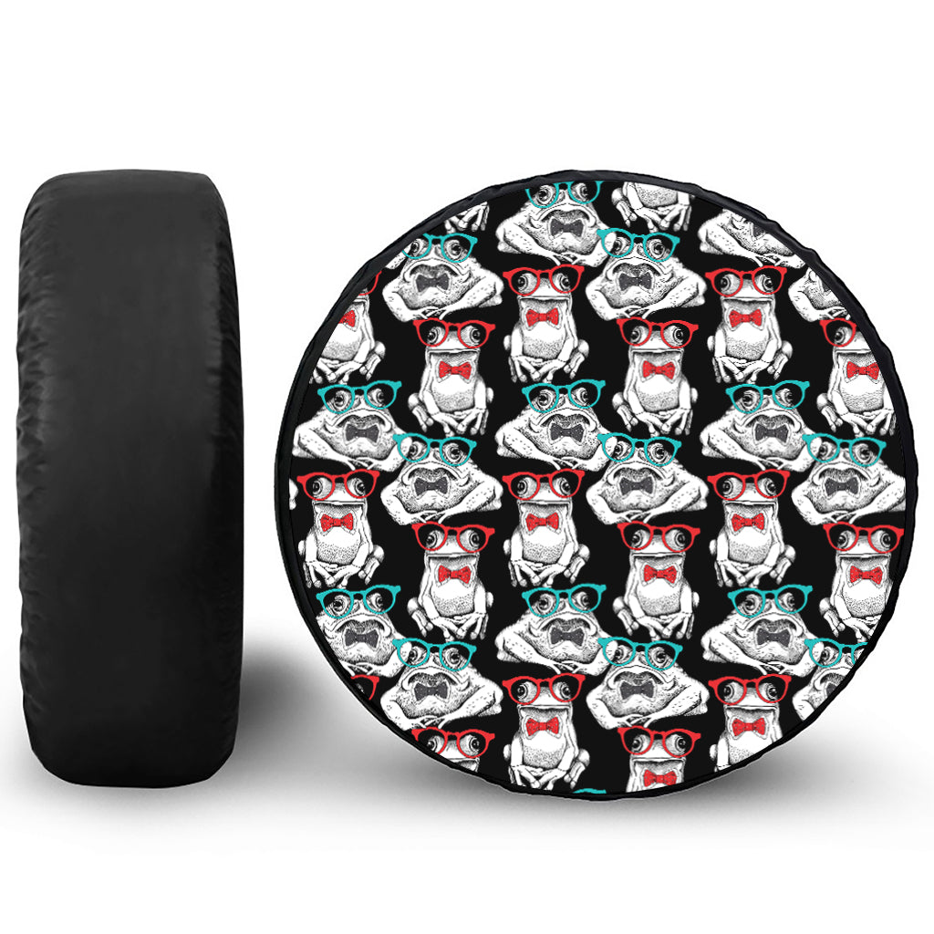 Hipster Frog Pattern Print Tire Cover
