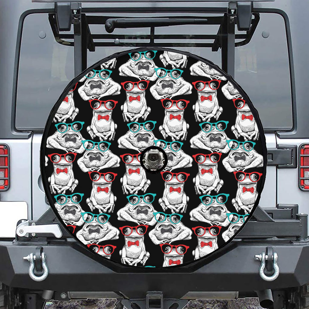 Hipster Frog Pattern Print Tire Cover With Camera Hole