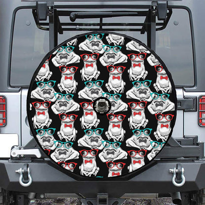 Hipster Frog Pattern Print Tire Cover With Camera Hole