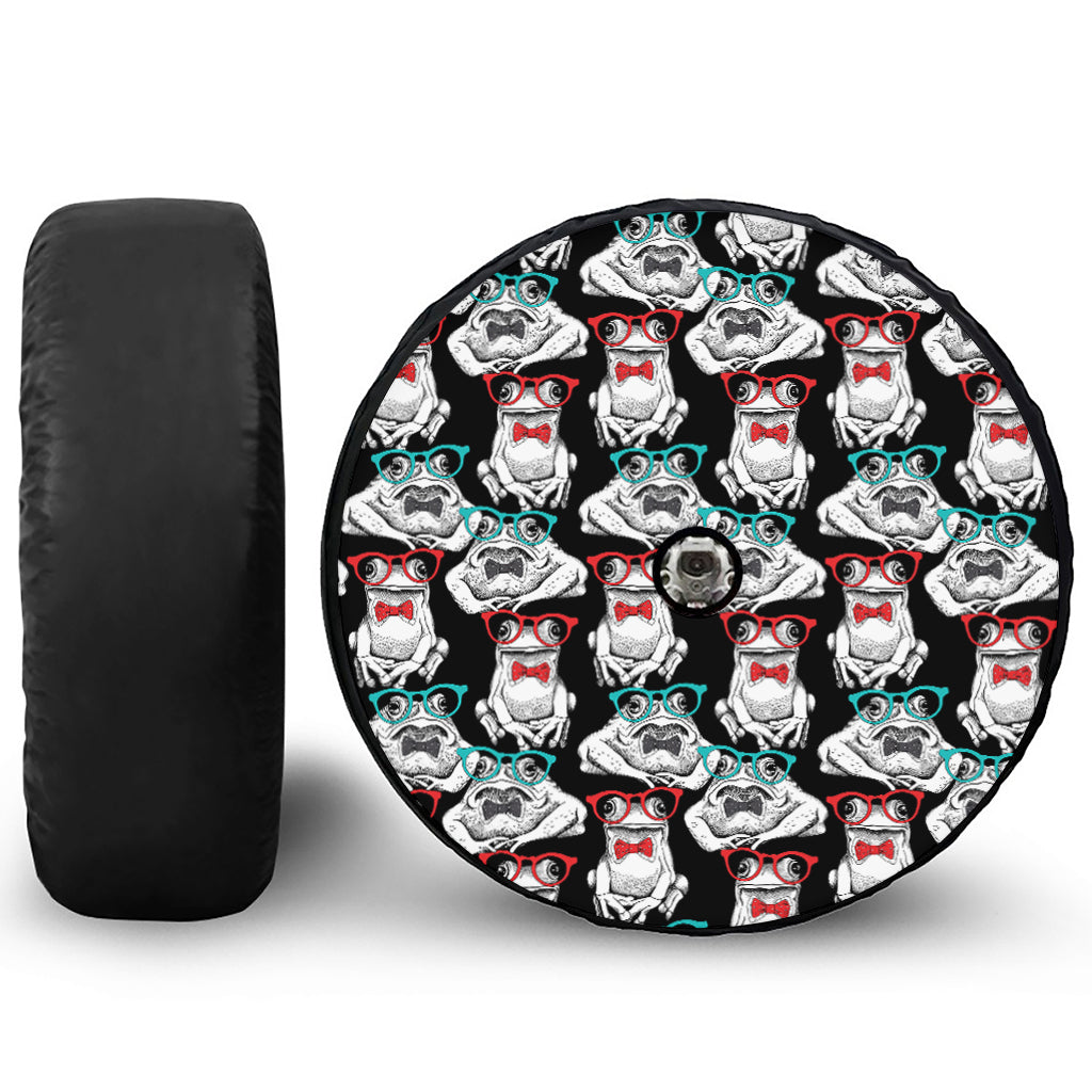 Hipster Frog Pattern Print Tire Cover With Camera Hole