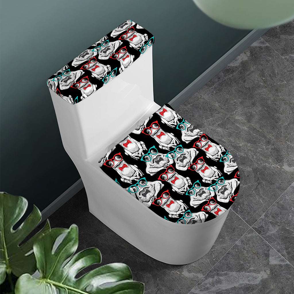 Hipster Frog Pattern Print Toilet Lid And Tank Cover Set