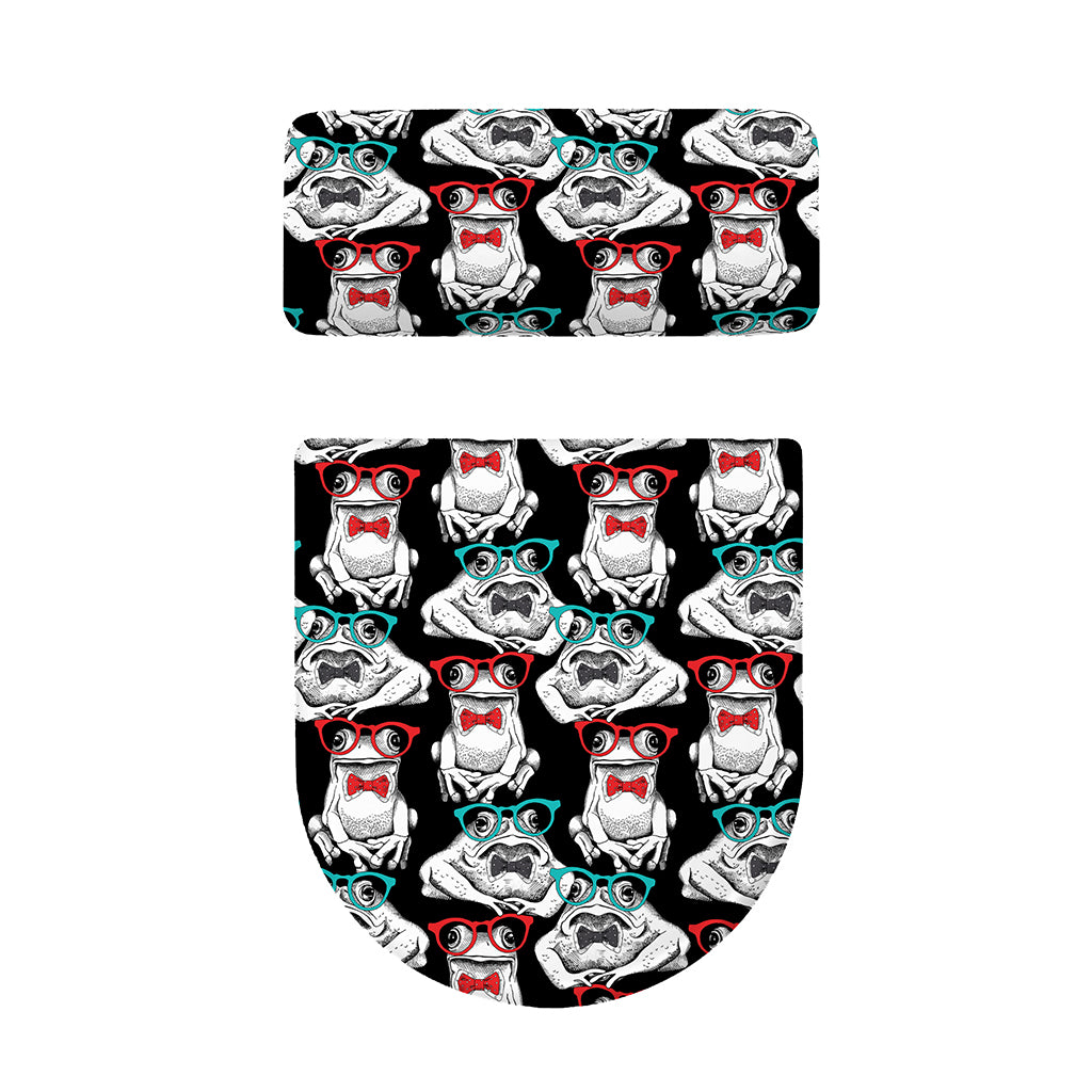 Hipster Frog Pattern Print Toilet Lid And Tank Cover Set