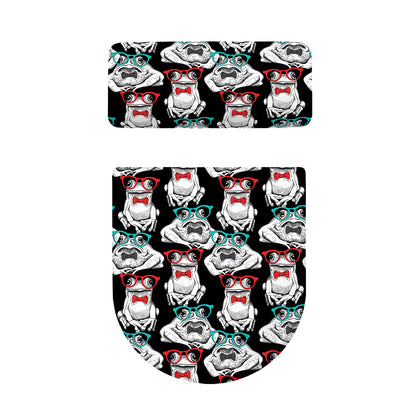 Hipster Frog Pattern Print Toilet Lid And Tank Cover Set