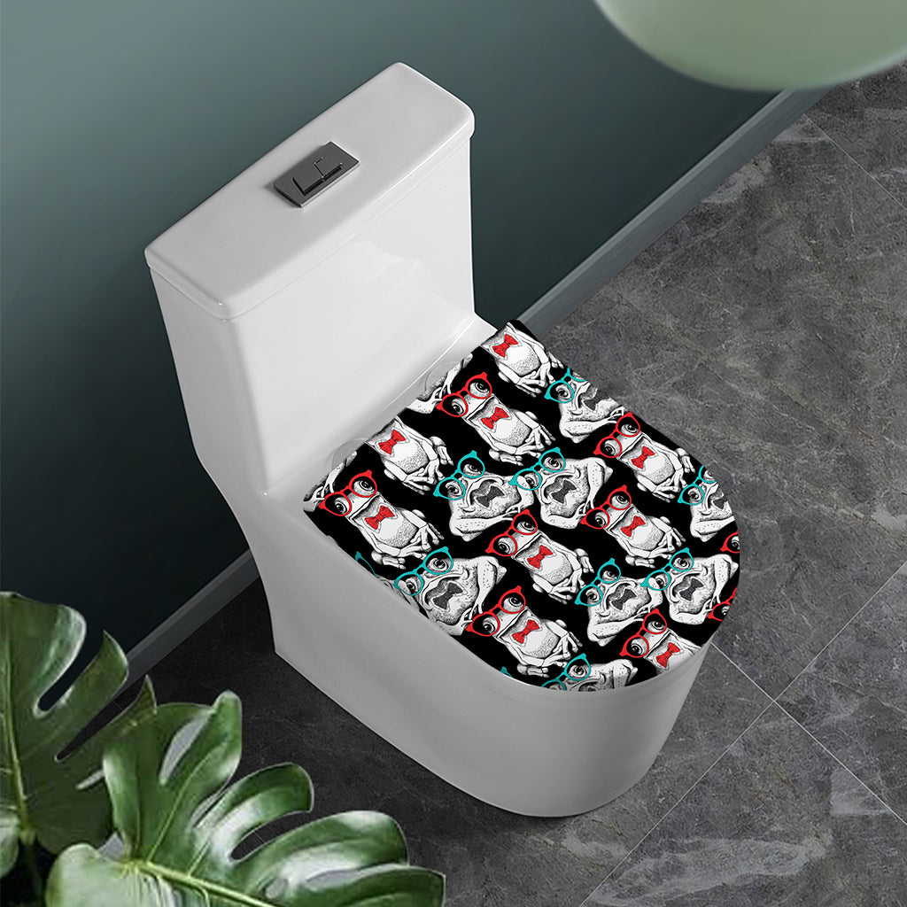 Hipster Frog Pattern Print Toilet Lid Cover