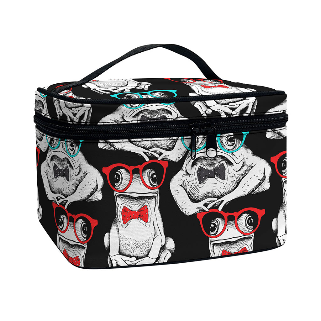 Hipster Frog Pattern Print Travel Makeup Bag