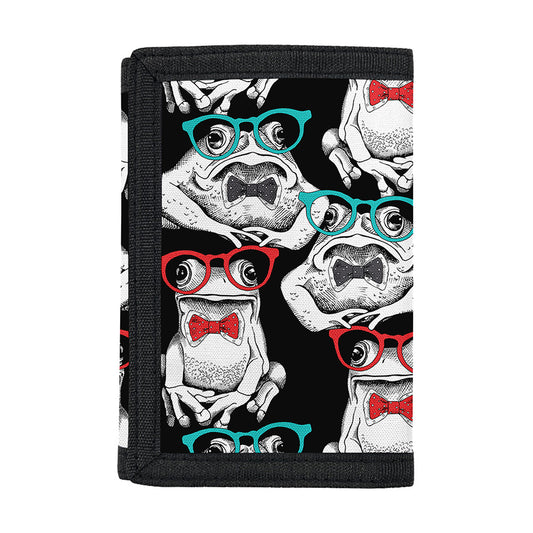 Hipster Frog Pattern Print Trifold Wallet