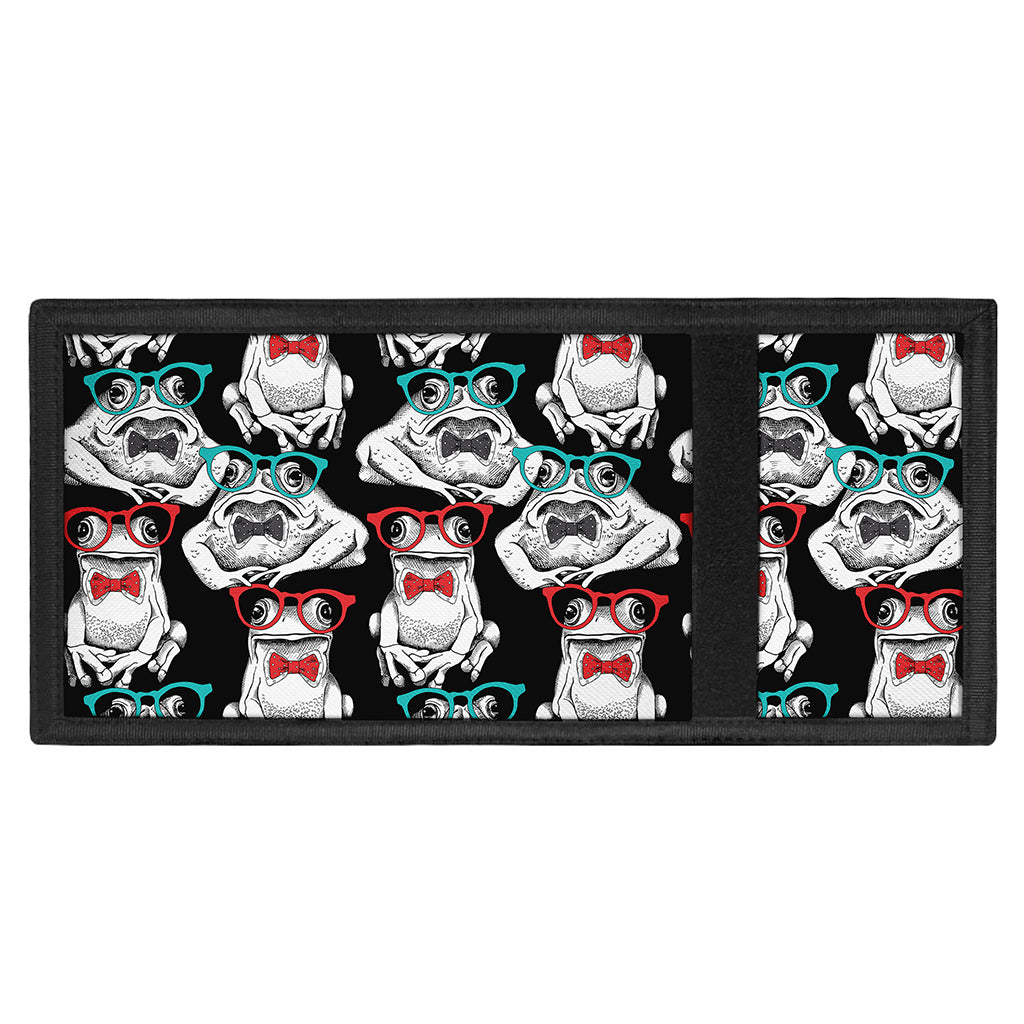 Hipster Frog Pattern Print Trifold Wallet
