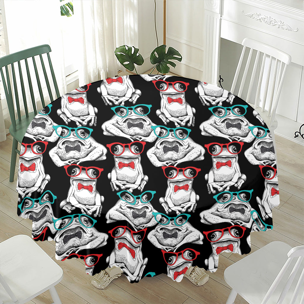 Hipster Frog Pattern Print Waterproof Round Tablecloth