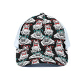 Hipster Frog Pattern Print White Mesh Trucker Hat