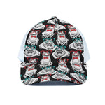 Hipster Frog Pattern Print White Mesh Trucker Cap