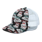 Hipster Frog Pattern Print White Mesh Trucker Cap