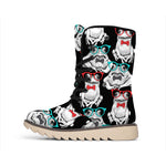 Hipster Frog Pattern Print Winter Boots