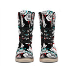 Hipster Frog Pattern Print Winter Boots
