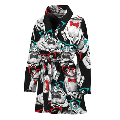 Hipster Frog Pattern Print Women's Bathrobe