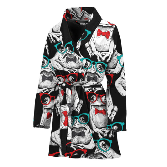 Hipster Frog Pattern Print Women's Bathrobe