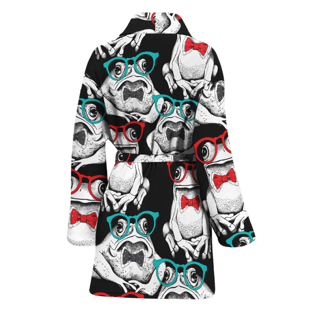 Hipster Frog Pattern Print Women's Bathrobe