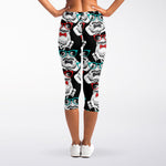 Hipster Frog Pattern Print Women's Capri Leggings