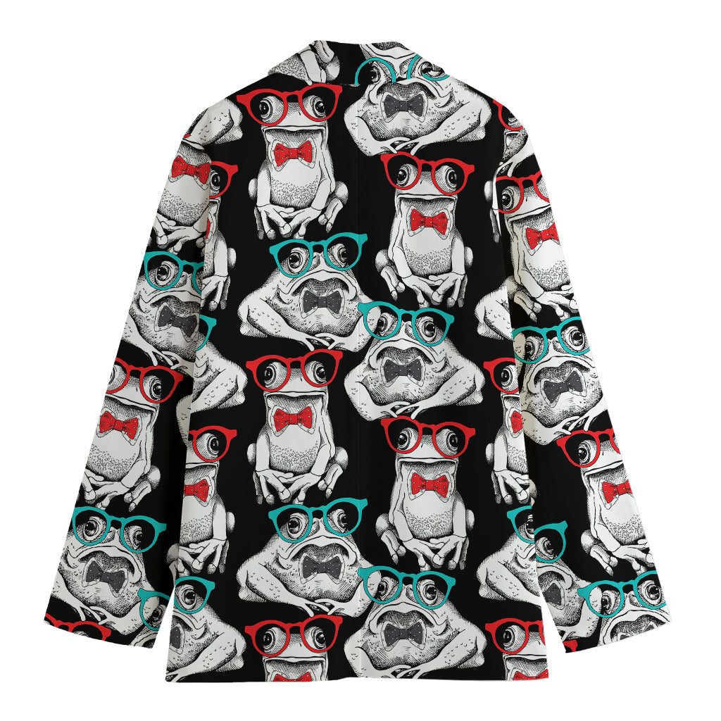 Hipster Frog Pattern Print Women's Cotton Blazer