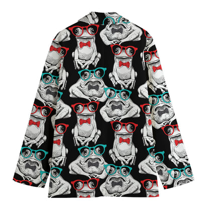 Hipster Frog Pattern Print Women's Cotton Blazer