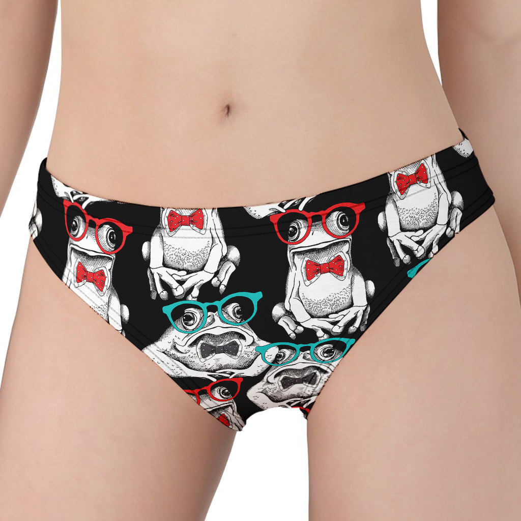 Hipster Frog Pattern Print Women's Panties