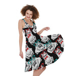 Hipster Frog Pattern Print Women's Sleeveless Dress