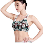 Hipster Frog Pattern Print Women's Sports Bra