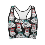 Hipster Frog Pattern Print Women's Sports Bra