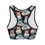 Hipster Frog Pattern Print Women's Sports Bra