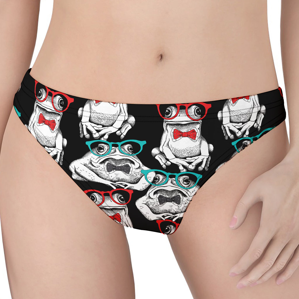 Hipster Frog Pattern Print Women's Thong