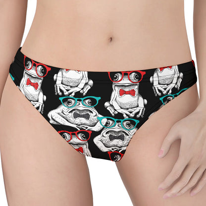 Hipster Frog Pattern Print Women's Thong