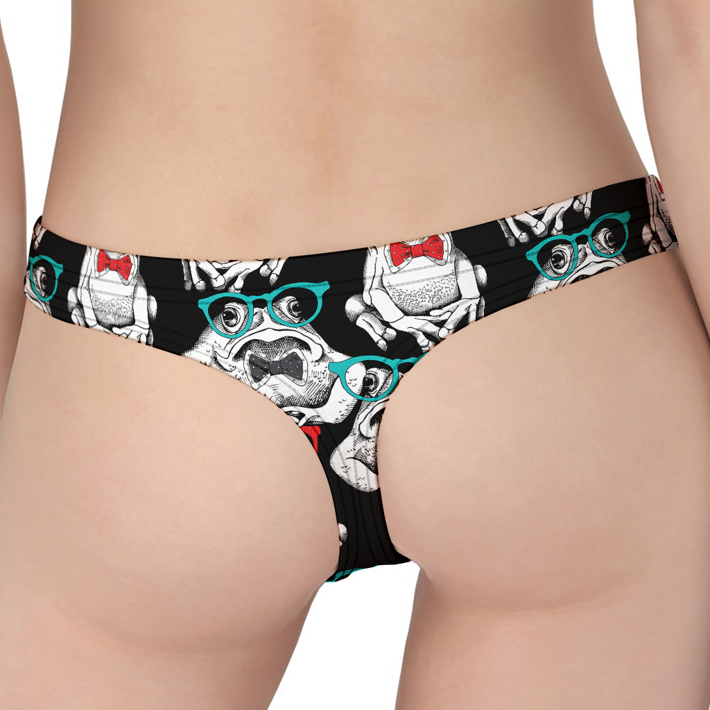 Hipster Frog Pattern Print Women's Thong
