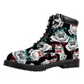Hipster Frog Pattern Print Padded Collar Lace Up Boots
