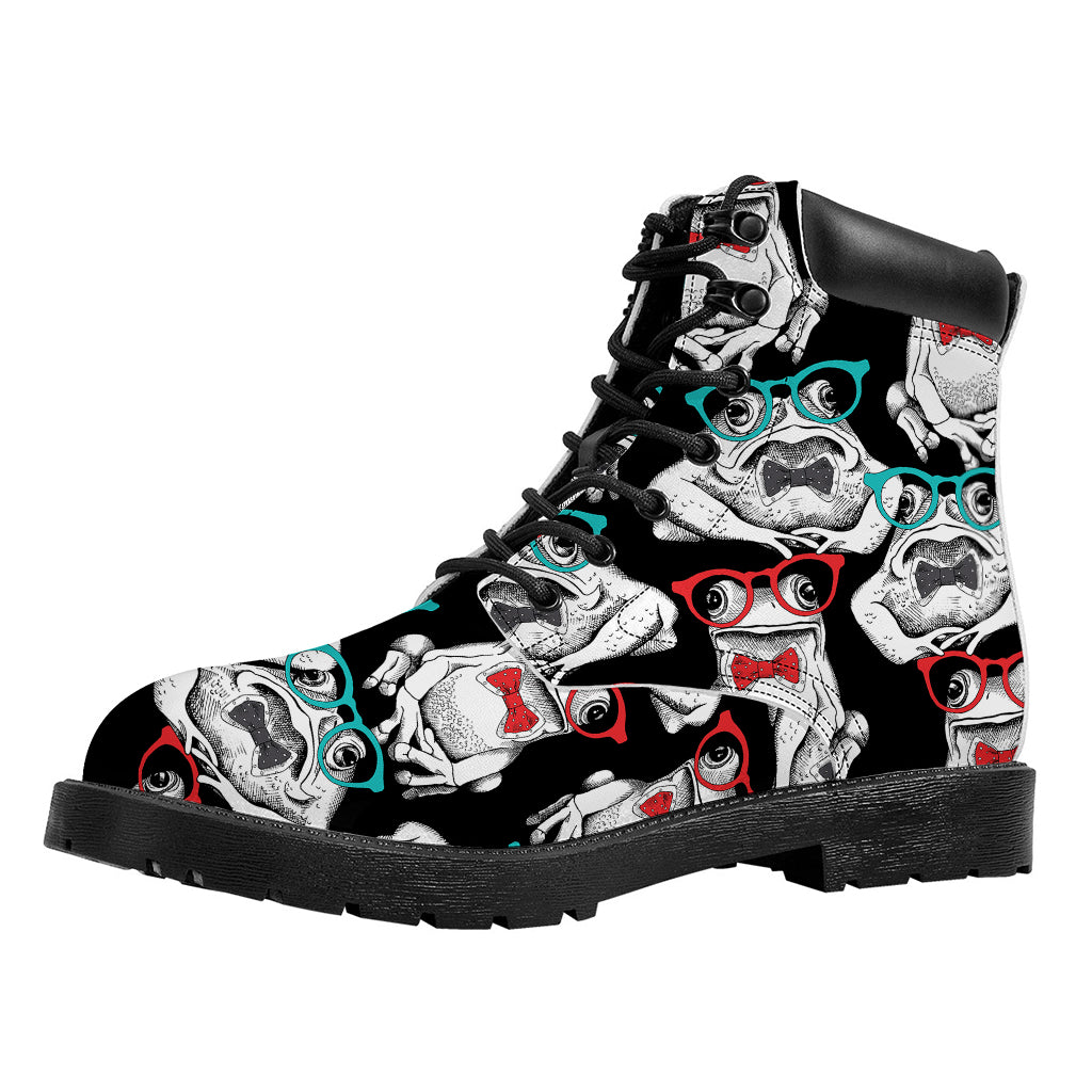 Hipster Frog Pattern Print Work Boots