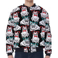 Hipster Frog Pattern Print Zip Sleeve Bomber Jacket