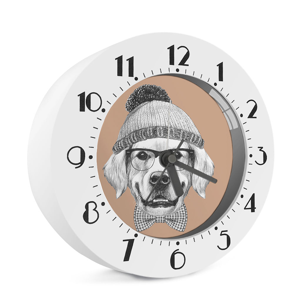 Hipster Golden Retriever Print Alarm Clock