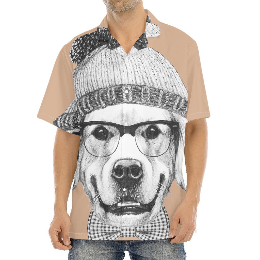 Hipster Golden Retriever Print Aloha Shirt