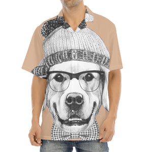 Hipster Golden Retriever Print Aloha Shirt