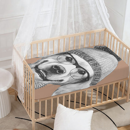 Hipster Golden Retriever Print Baby Crib Sheet