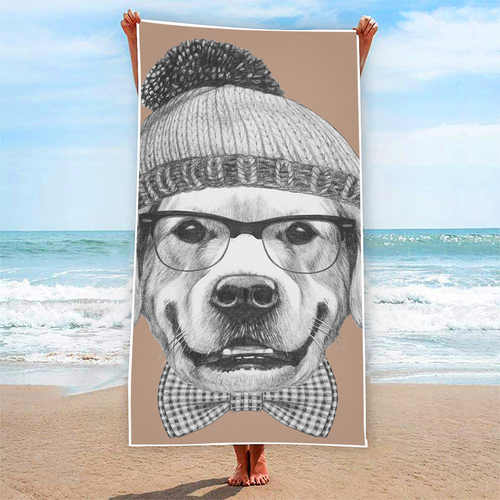 Hipster Golden Retriever Print Beach Towel