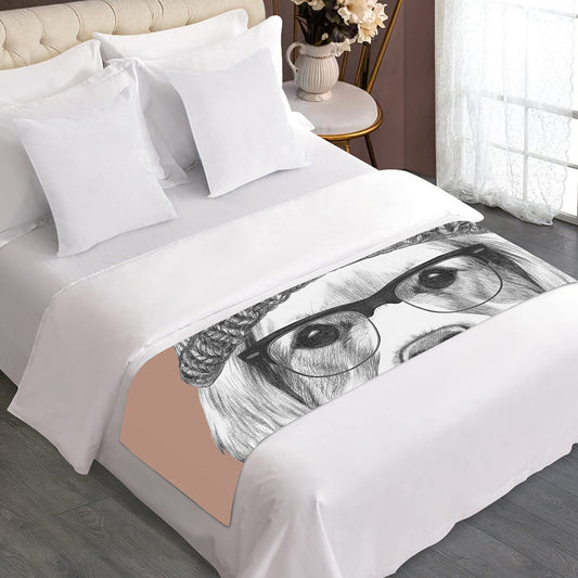 Hipster Golden Retriever Print Bed Runner