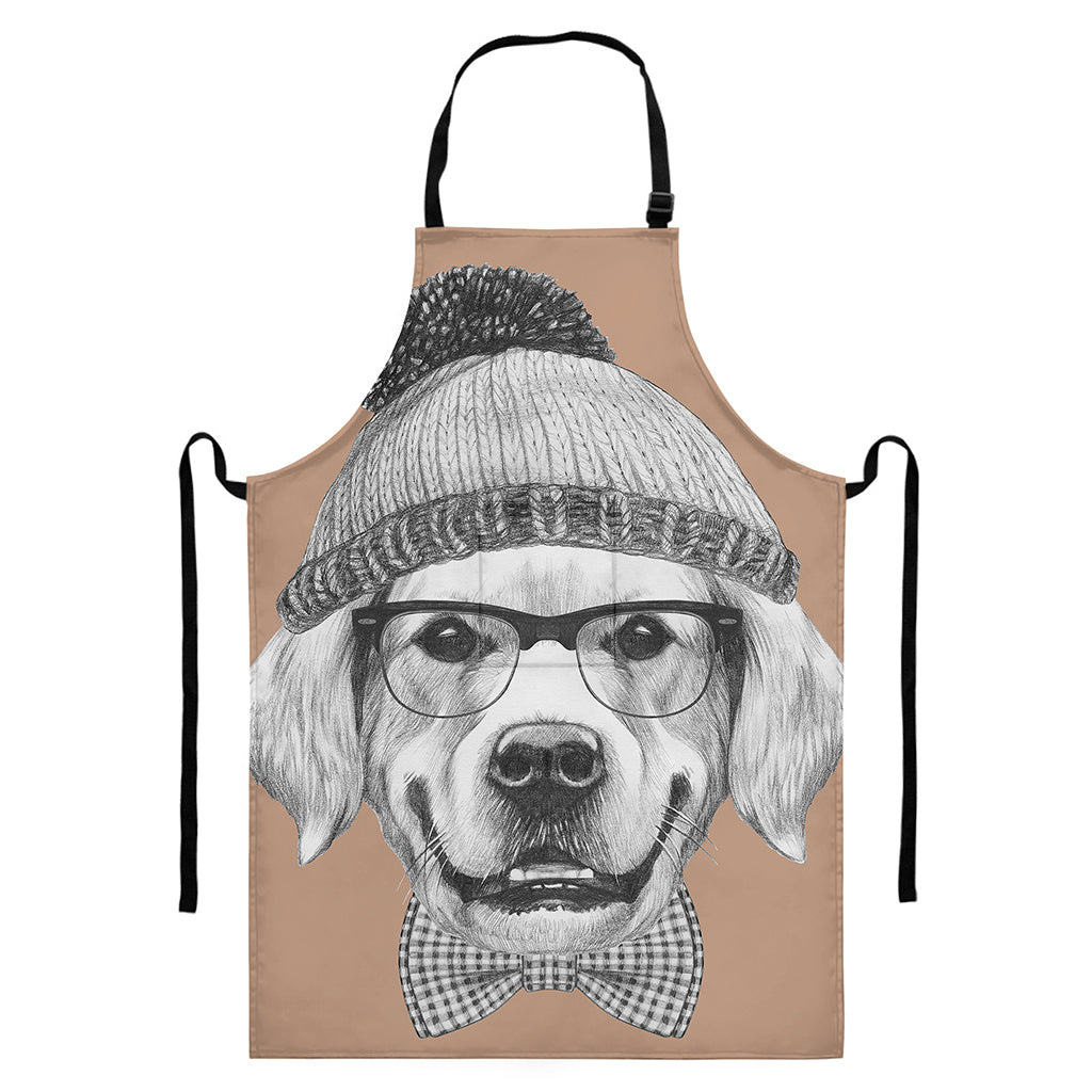 Hipster Golden Retriever Print Bib Apron With Pocket