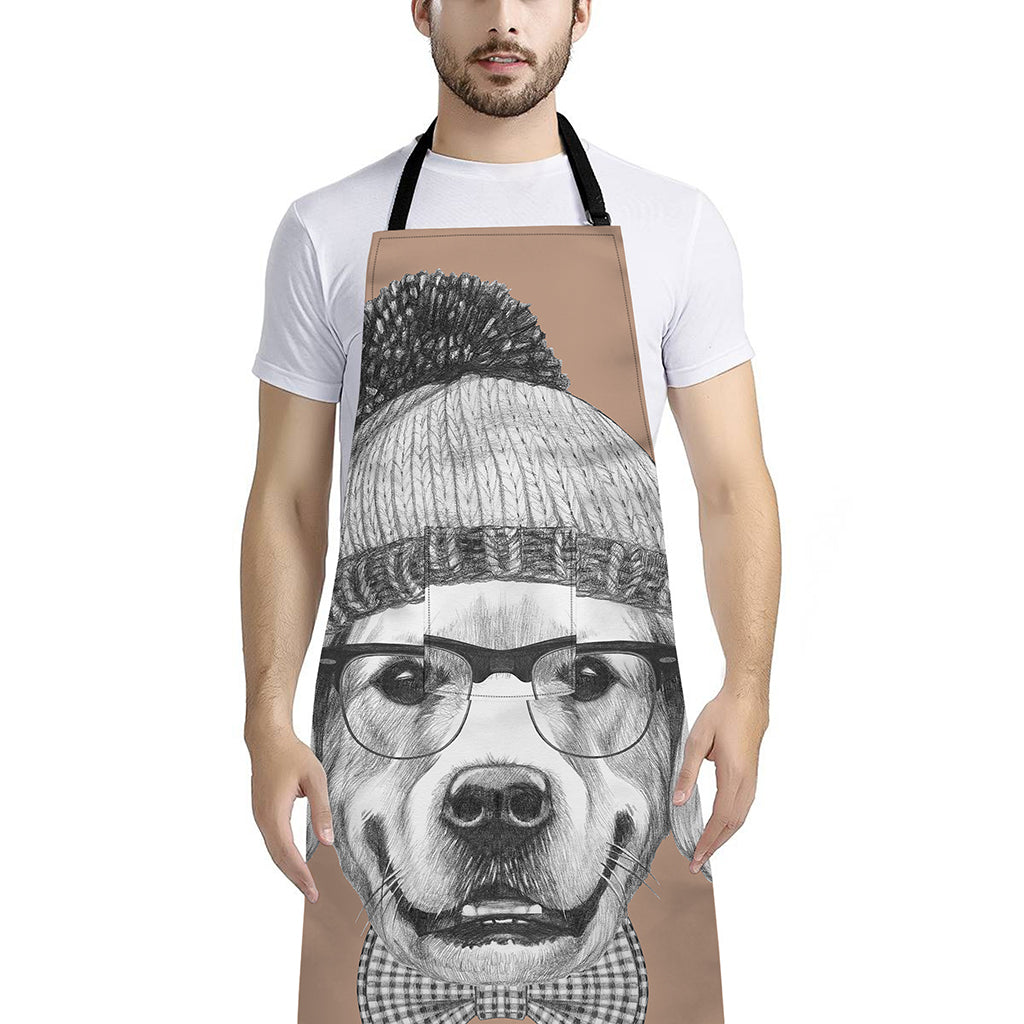 Hipster Golden Retriever Print Bib Apron With Pocket