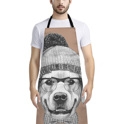 Hipster Golden Retriever Print Bib Apron With Pocket
