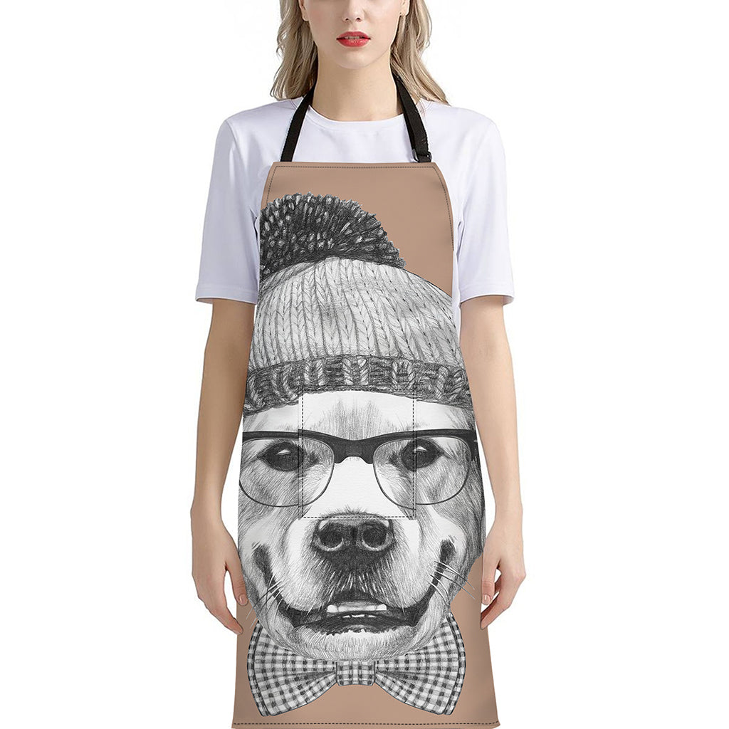 Hipster Golden Retriever Print Bib Apron With Pocket