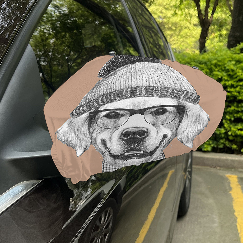 Hipster Golden Retriever Print Car Side Mirror Covers