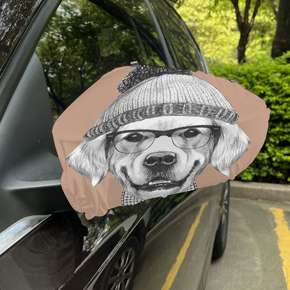 Hipster Golden Retriever Print Car Side Mirror Covers